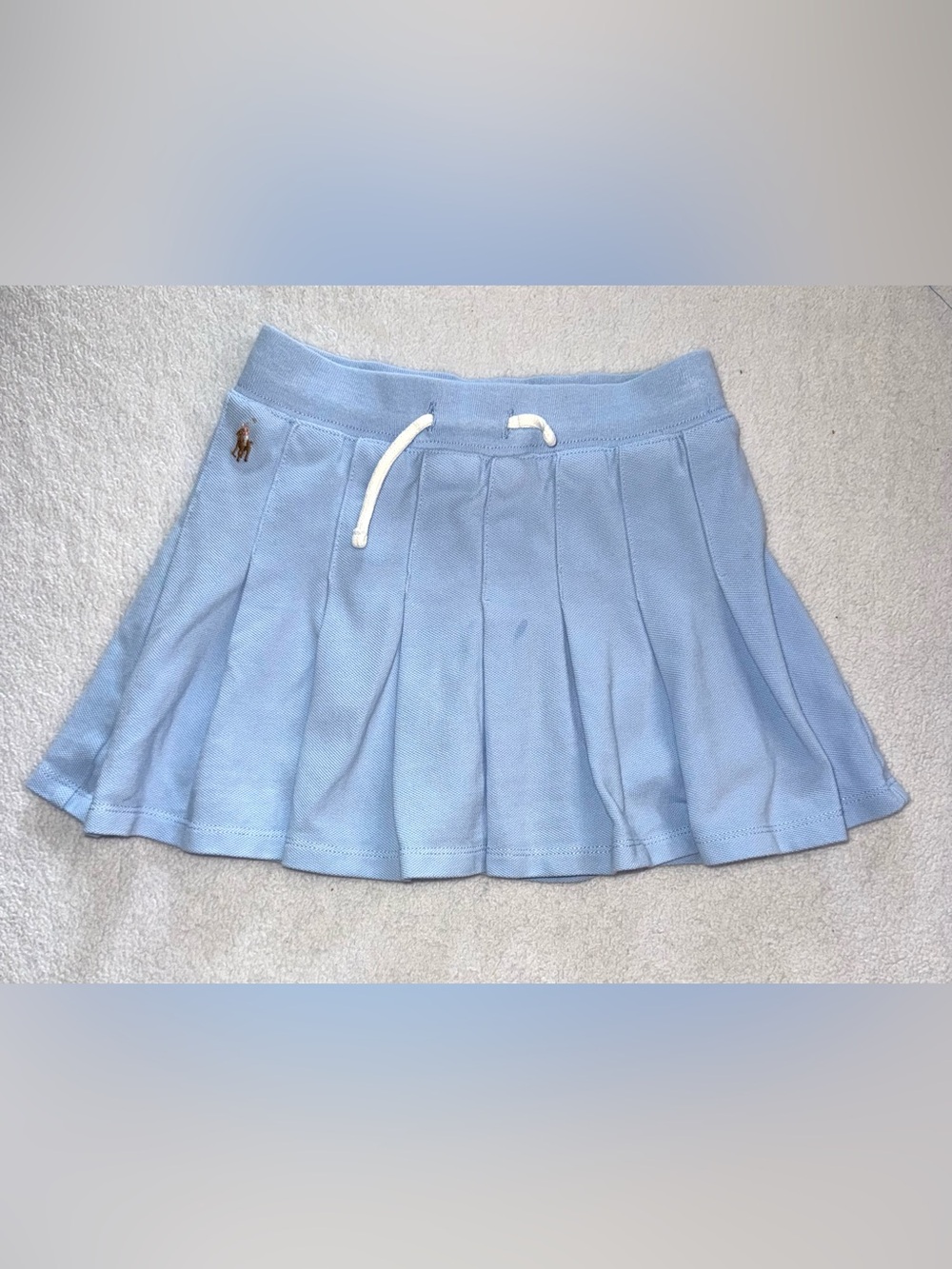 Polo Ralph Lauren Blue Pleated Mesh Skort w/a white drawstring waist, size 6